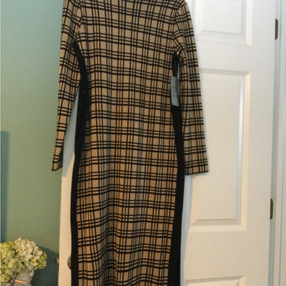 Plaid Long Sleeve Dress - Danny and Nicole Black and Tan